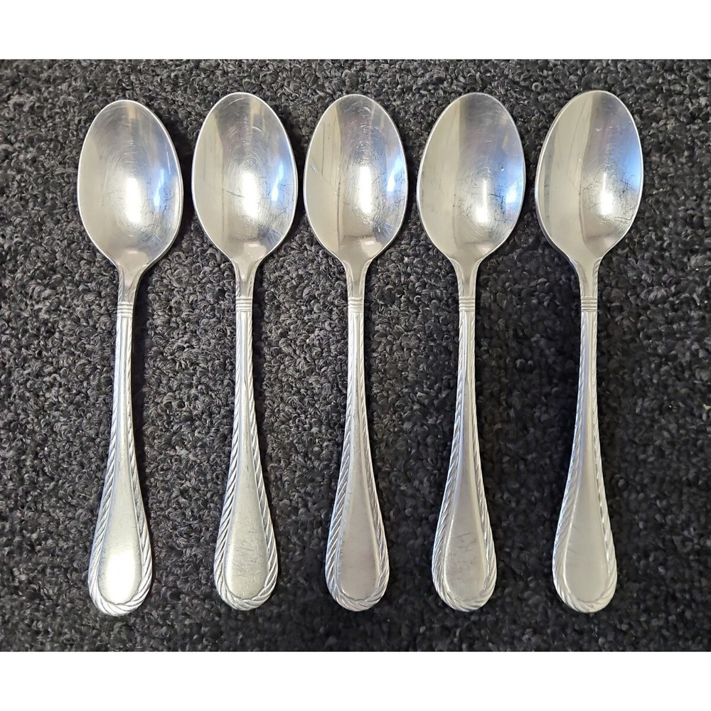 Set Of 5 Soup Spoons Cambridge Carlyle Frost Stainless Rope Trim 8"